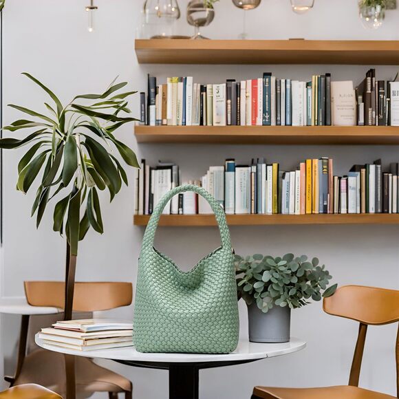 Modern Woven Bags For Bag Purse: Vegan Textured Strap Handbags Medium Beach Ba - Picture 6 of 9